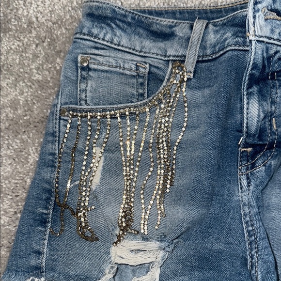 Denim Shorts with Gold Fringe - Picture 6 of 8